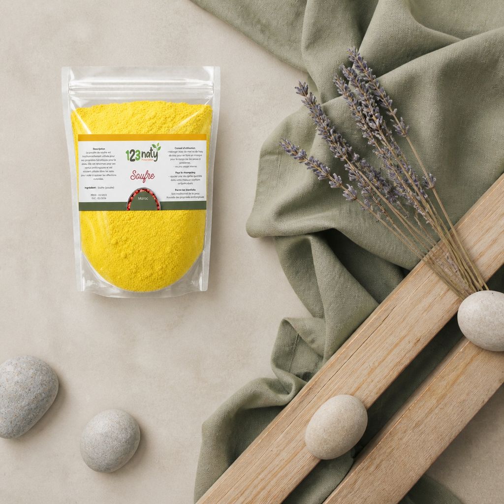 Soufre en poudre 1 kg | 123NATY — Ambiance flat lay