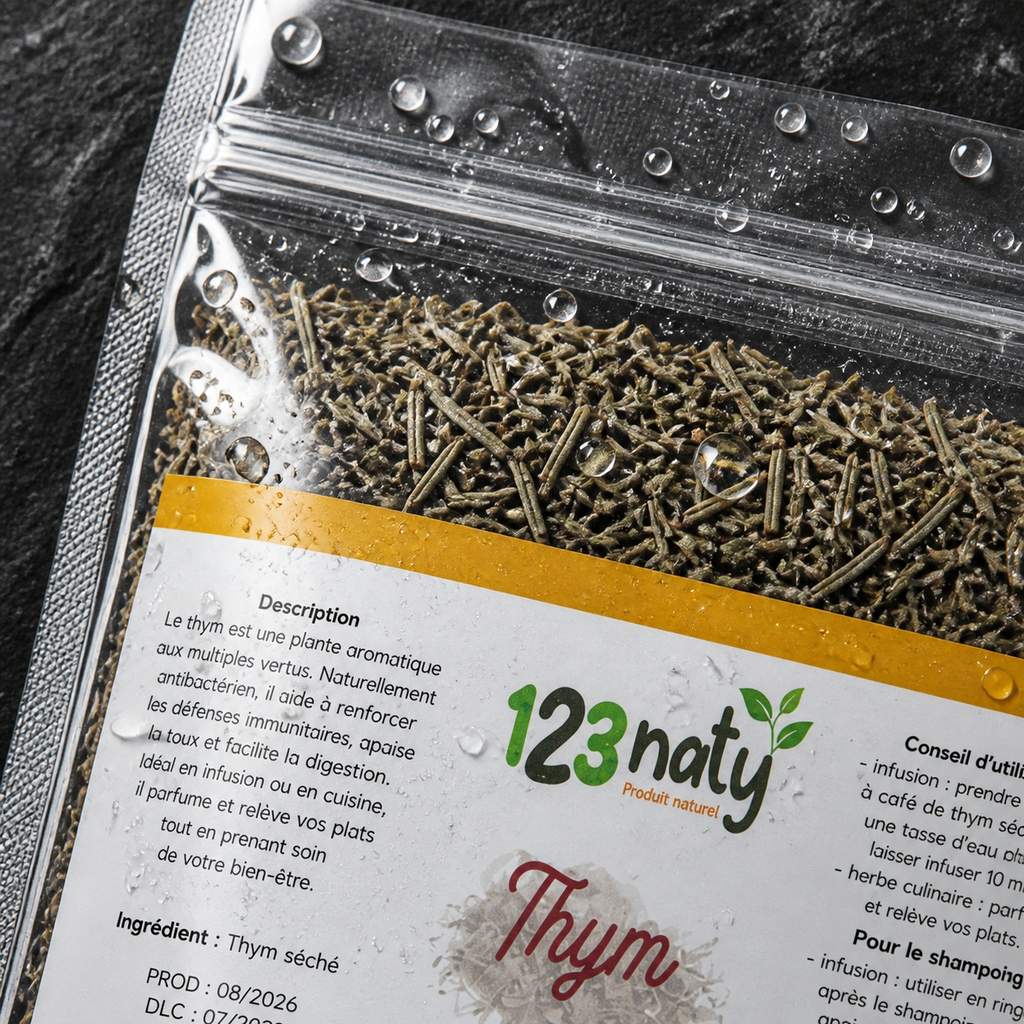 1kg Thym Séchée | 123NATY — Détail macro du flacon