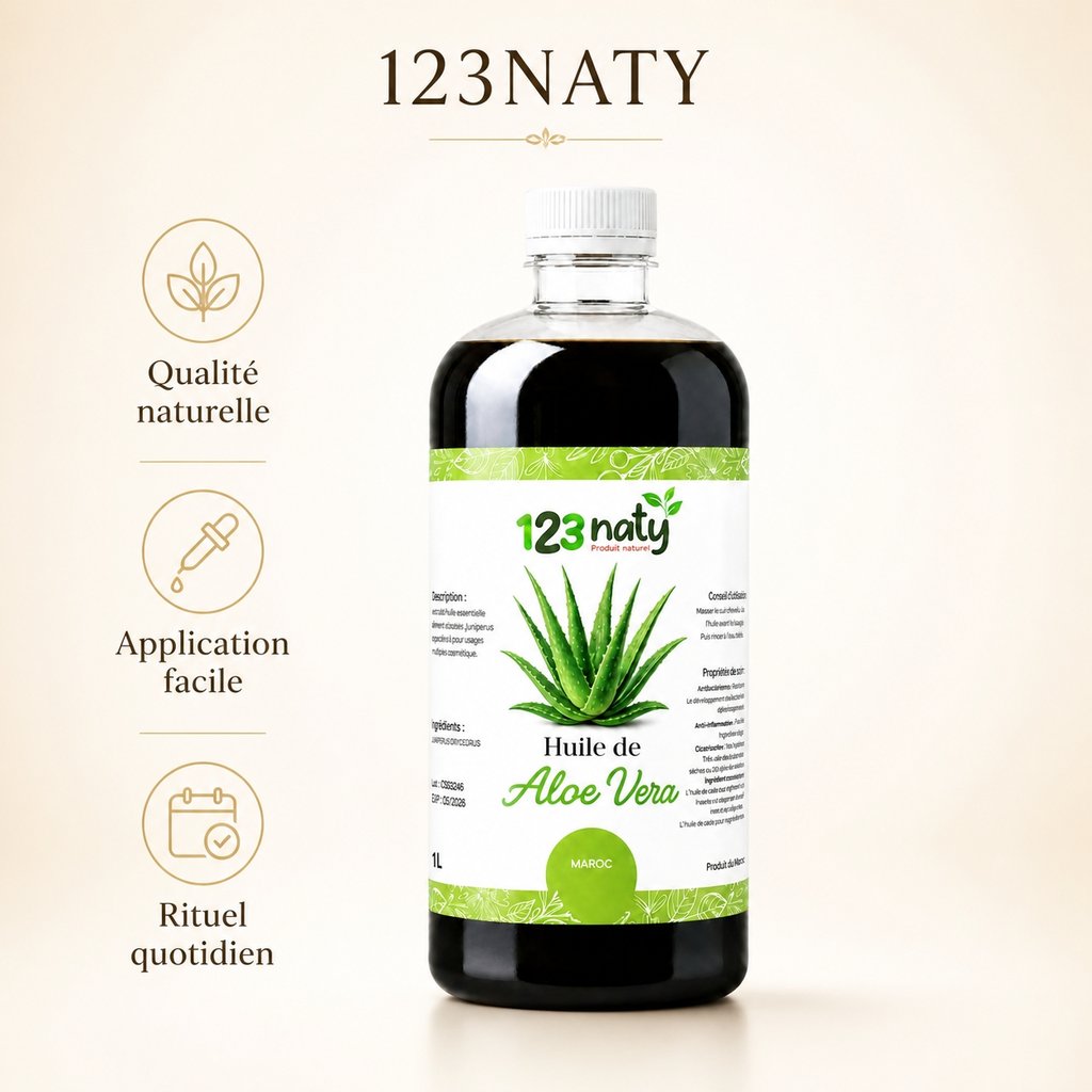 1L Huile d'Alové Vera | 123NATY — Infographie bénéfices clés