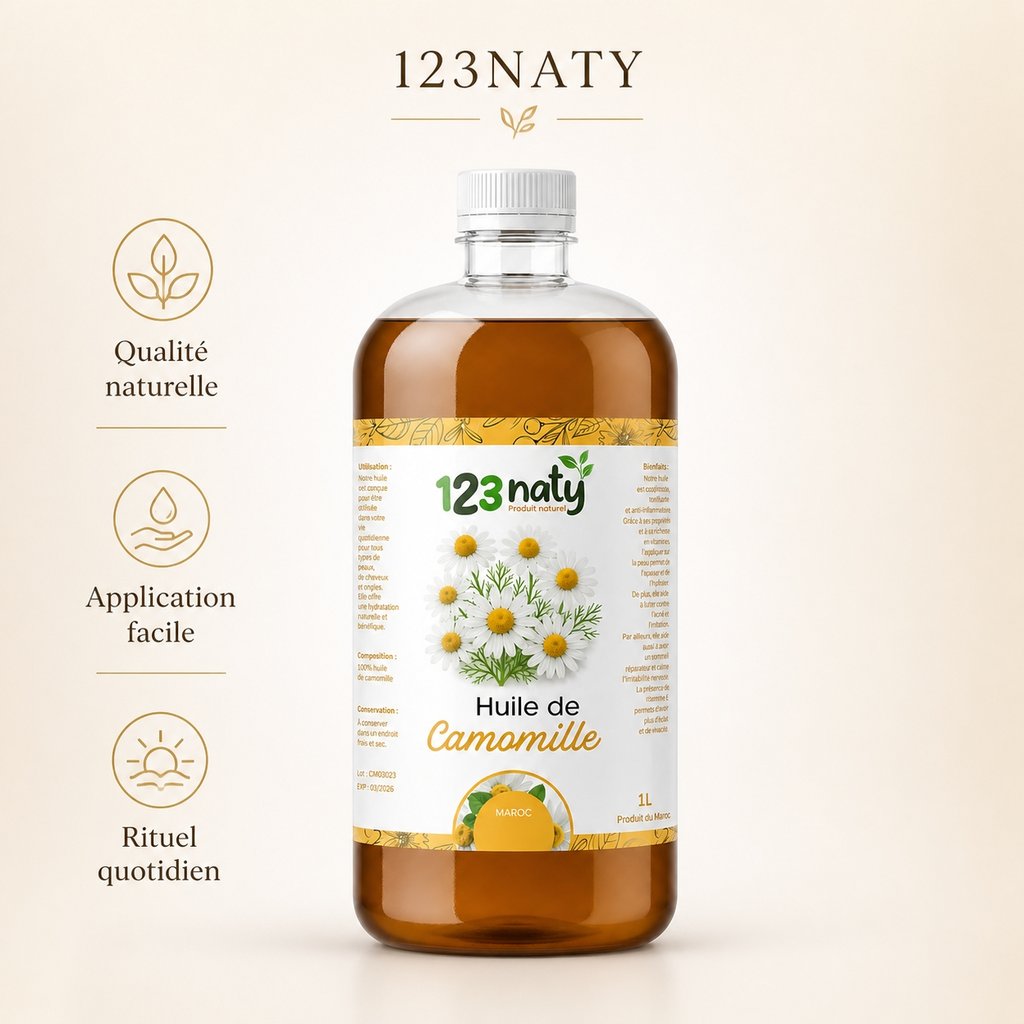 1L Huile de Camomille | 123NATY — Infographie bénéfices clés