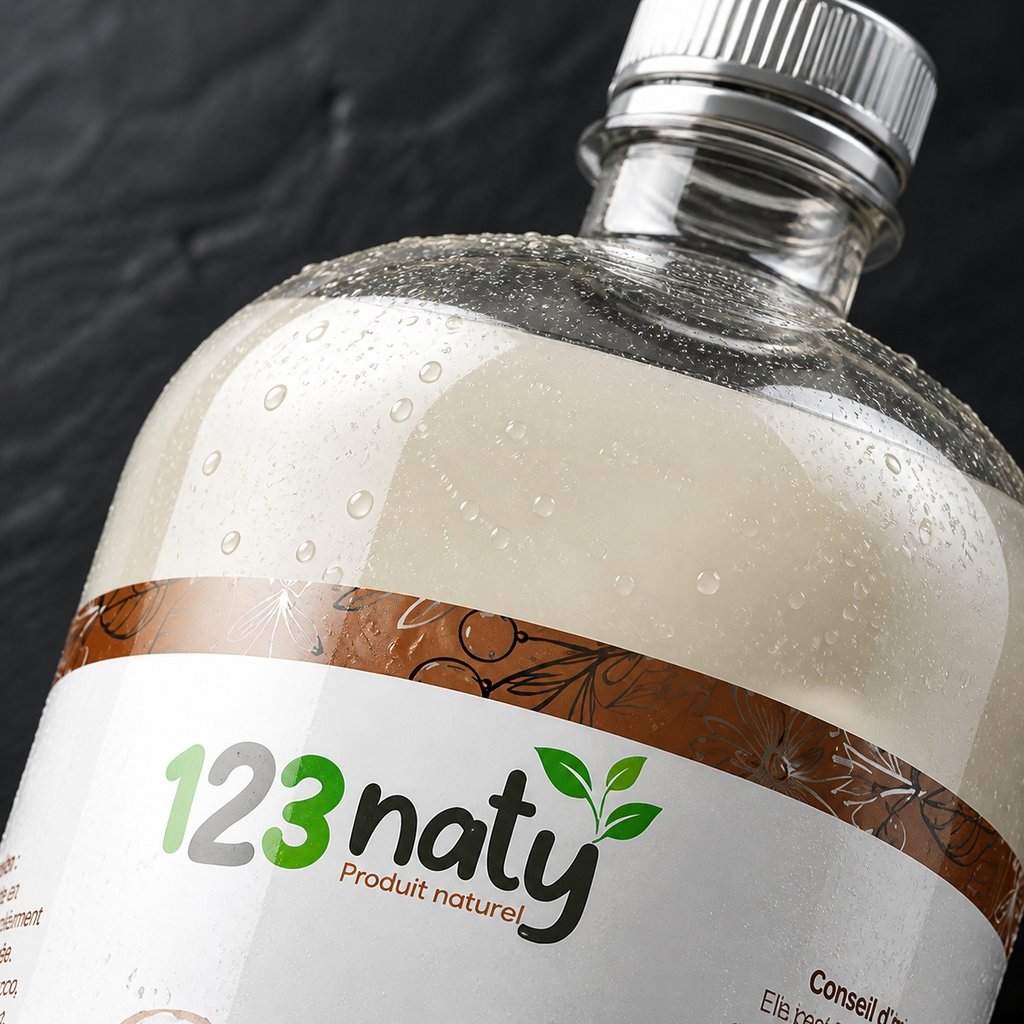 1L Huile de Coco | 123NATY — Détail macro du flacon
