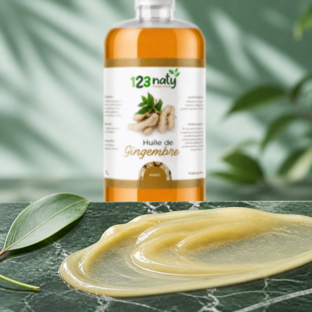 1L Huile de Gingembre – 100% Naturelle – Massage & Bien-être | 123NATY — Texture en gros plan