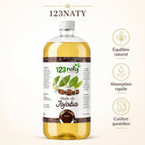 1L Huile de Jojoba | 123NATY — Infographie bénéfices clés