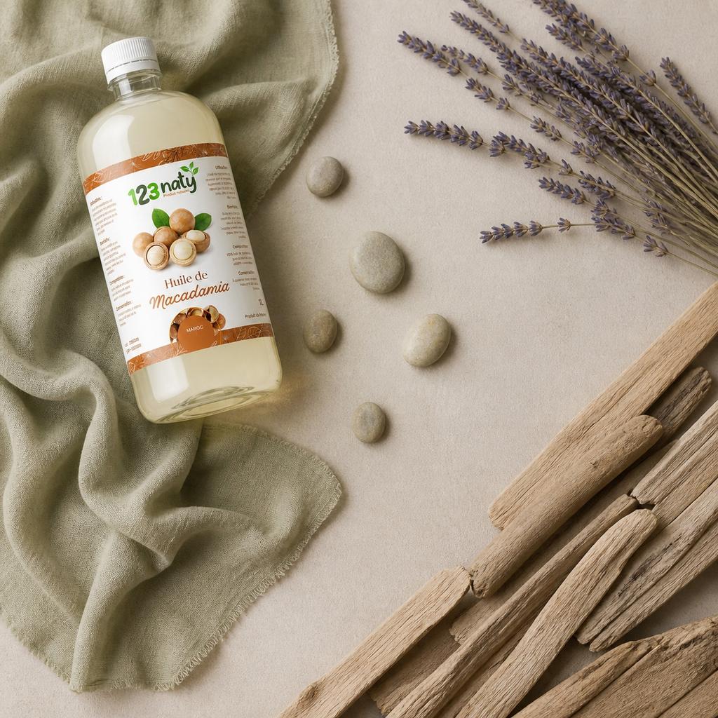 1L Huile de Macadamia | 123NATY — Ambiance flat lay
