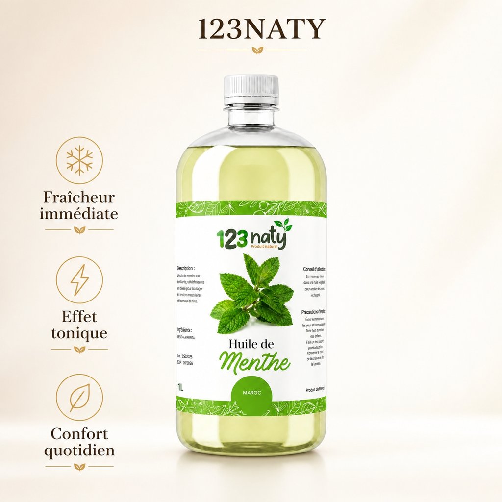 1L Huile de Menthe | 123NATY — Infographie bénéfices clés