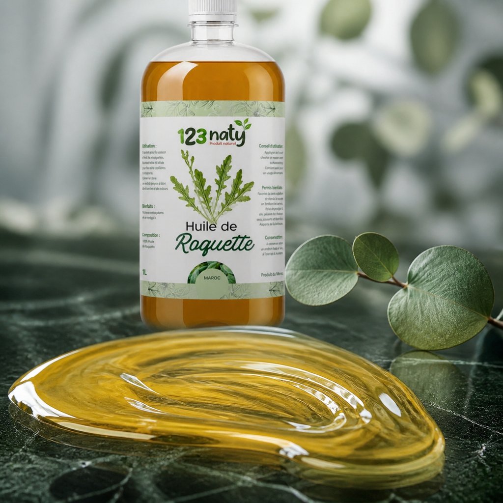 1L Huile de Roquette – Cosmétique Naturelle – Fortifie & Nourrit les Cheveux | 123NATY — Texture en gros plan