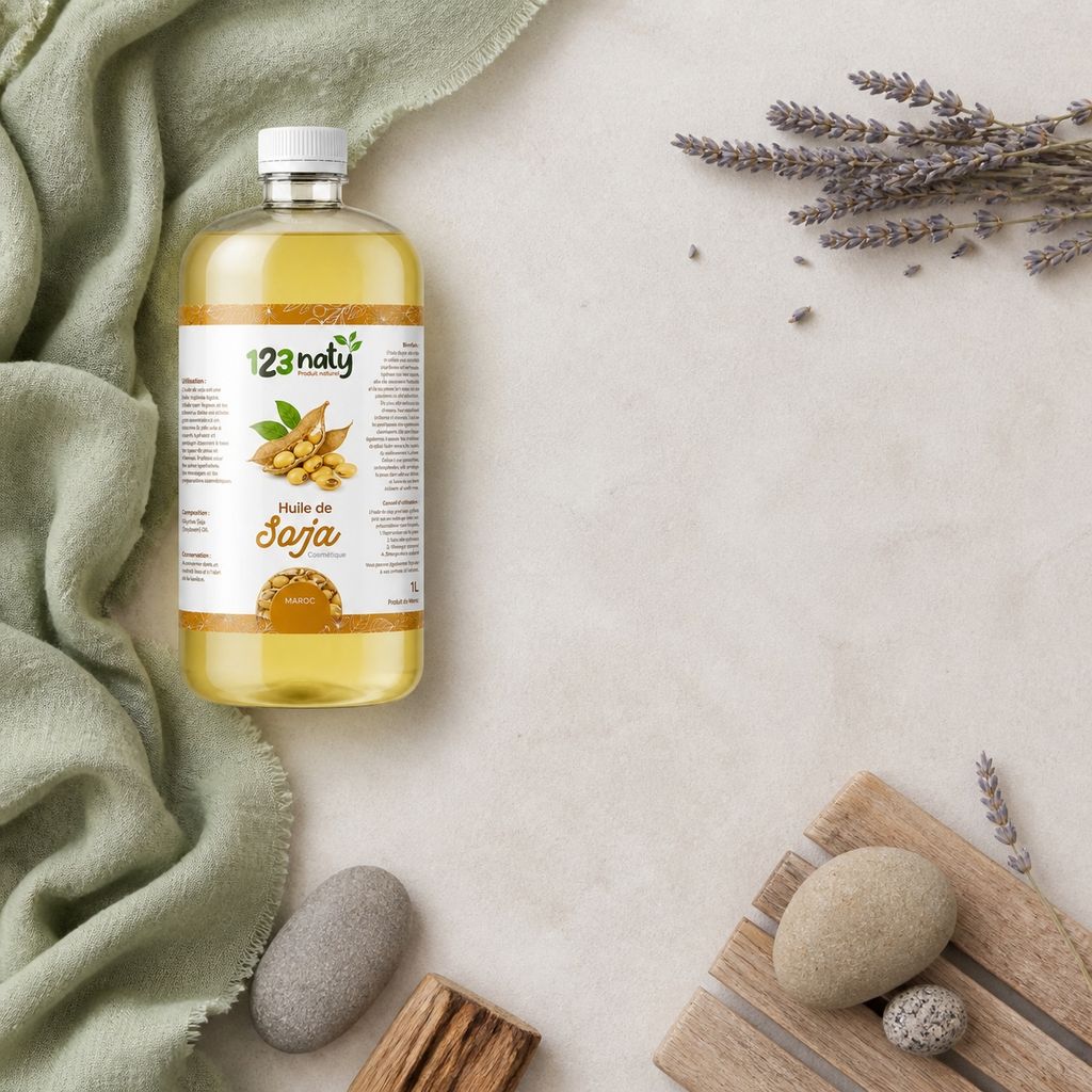 1L Huile de Soja Cosmétique | 123NATY — Ambiance flat lay