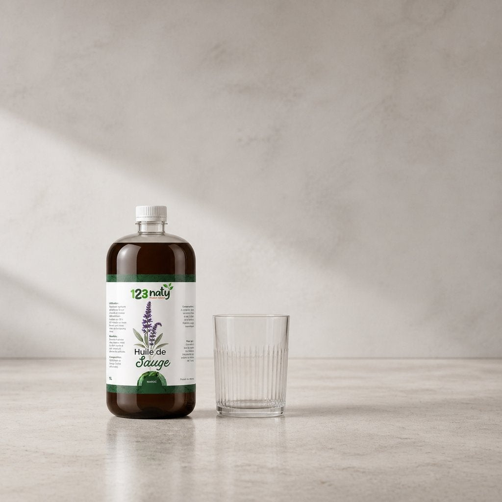 1L Huile de Sauge Végétale – Soin du Corps et Massage Naturel | 123NATY — Taille réelle du produit