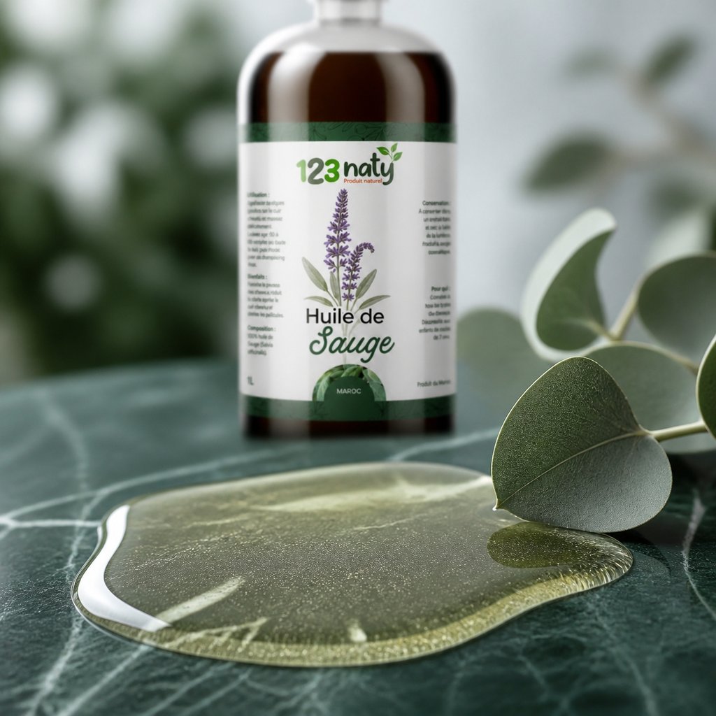1L Huile de Sauge Végétale – Soin du Corps et Massage Naturel | 123NATY — Texture en gros plan
