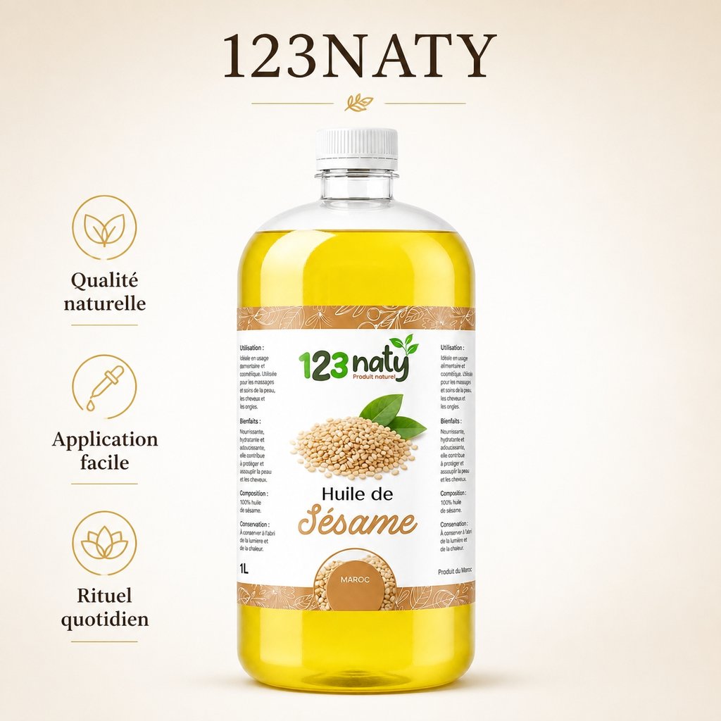 1L Huile de Sésame | 123NATY — Infographie bénéfices clés