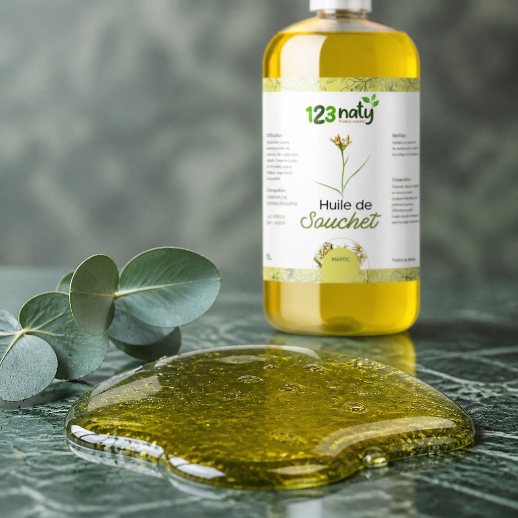 1L Huile de Souchet – Beauté & Bien-être – Usage Traditionnel | 123NATY — Texture en gros plan