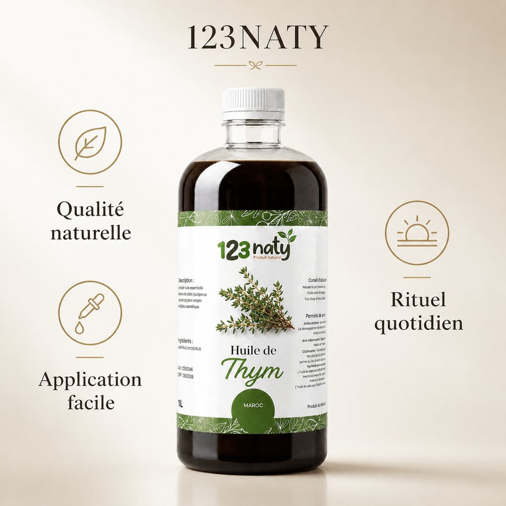1L Huile de Thym | 123NATY — Infographie bénéfices clés