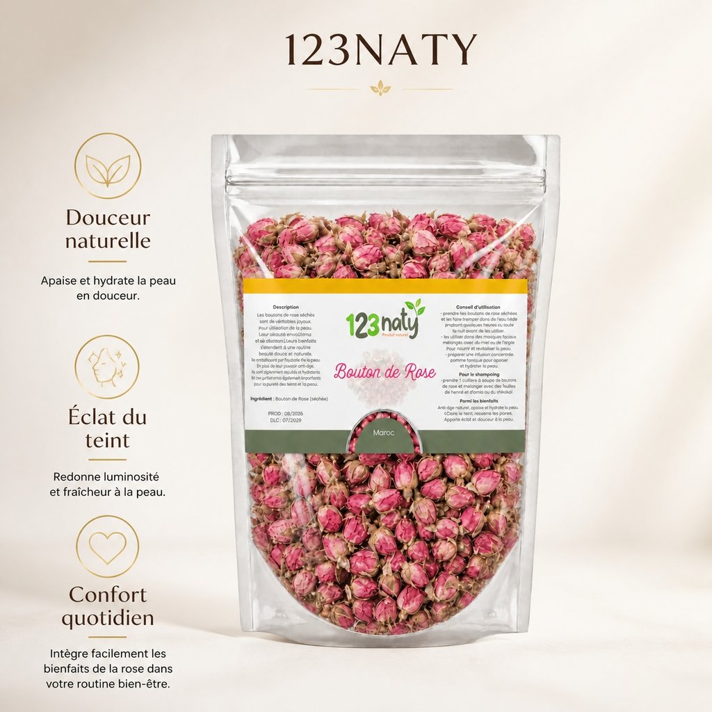 2X  100g Bouton de Rose Séchée | 123NATY — Infographie bénéfices clés