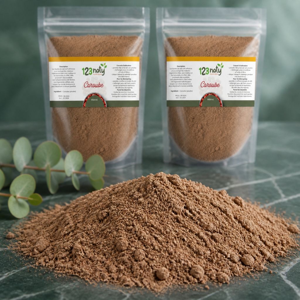 2X  100g Caroube en Poudre | 123NATY — Texture en gros plan