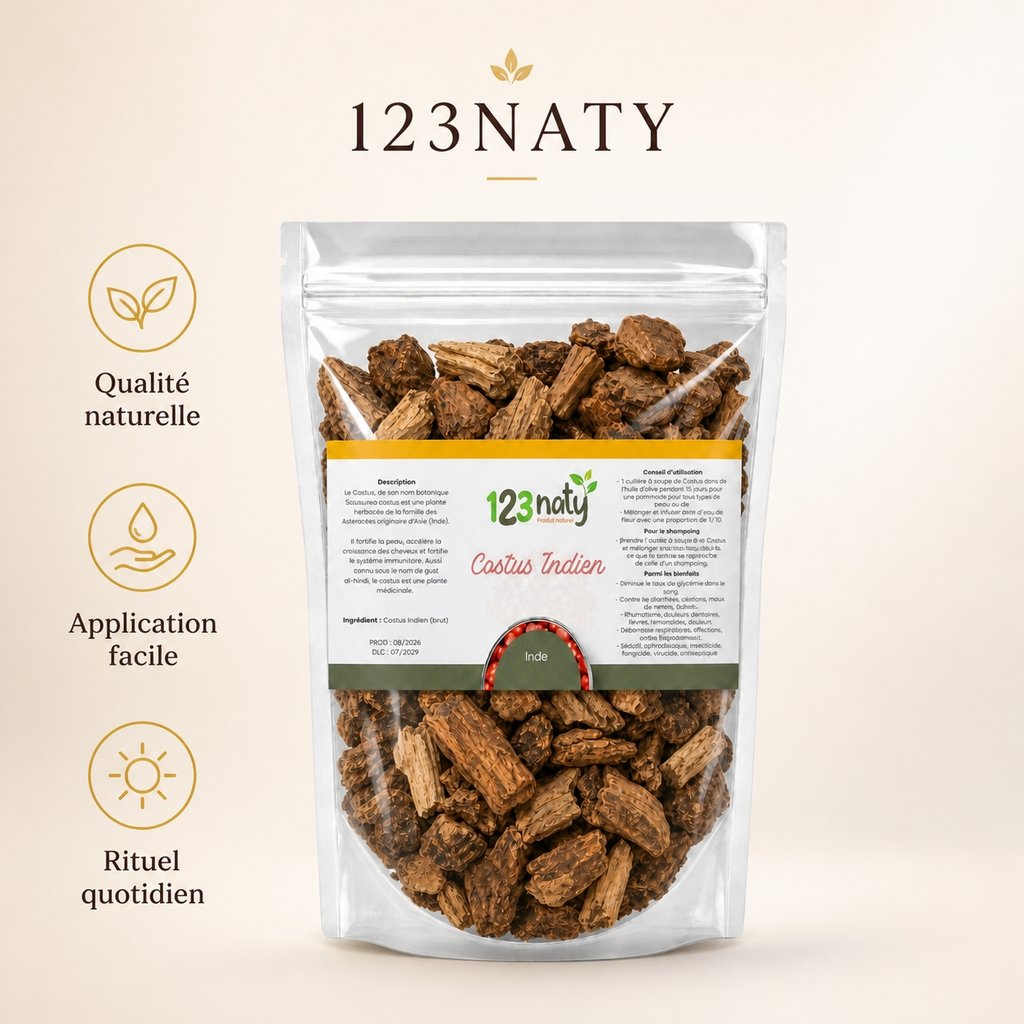 2X 100g Costus Indien Brut | 123NATY — Infographie bénéfices clés