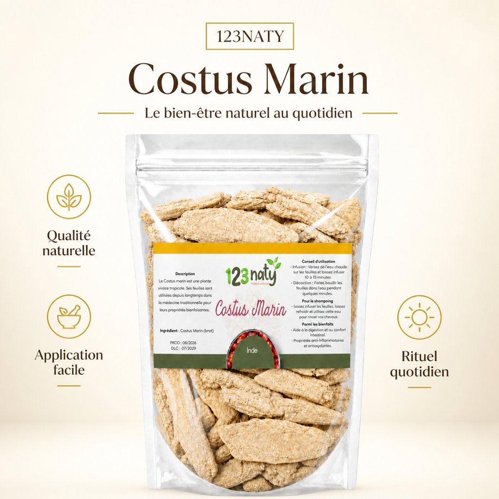 2X  100g Costus Marin Brut | 123NATY — Infographie bénéfices clés