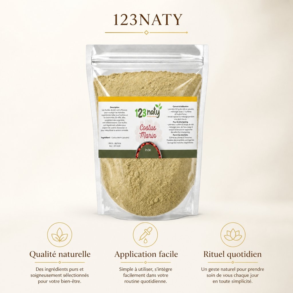 2X  100g Costus Marin en Poudre | 123NATY — Infographie bénéfices clés