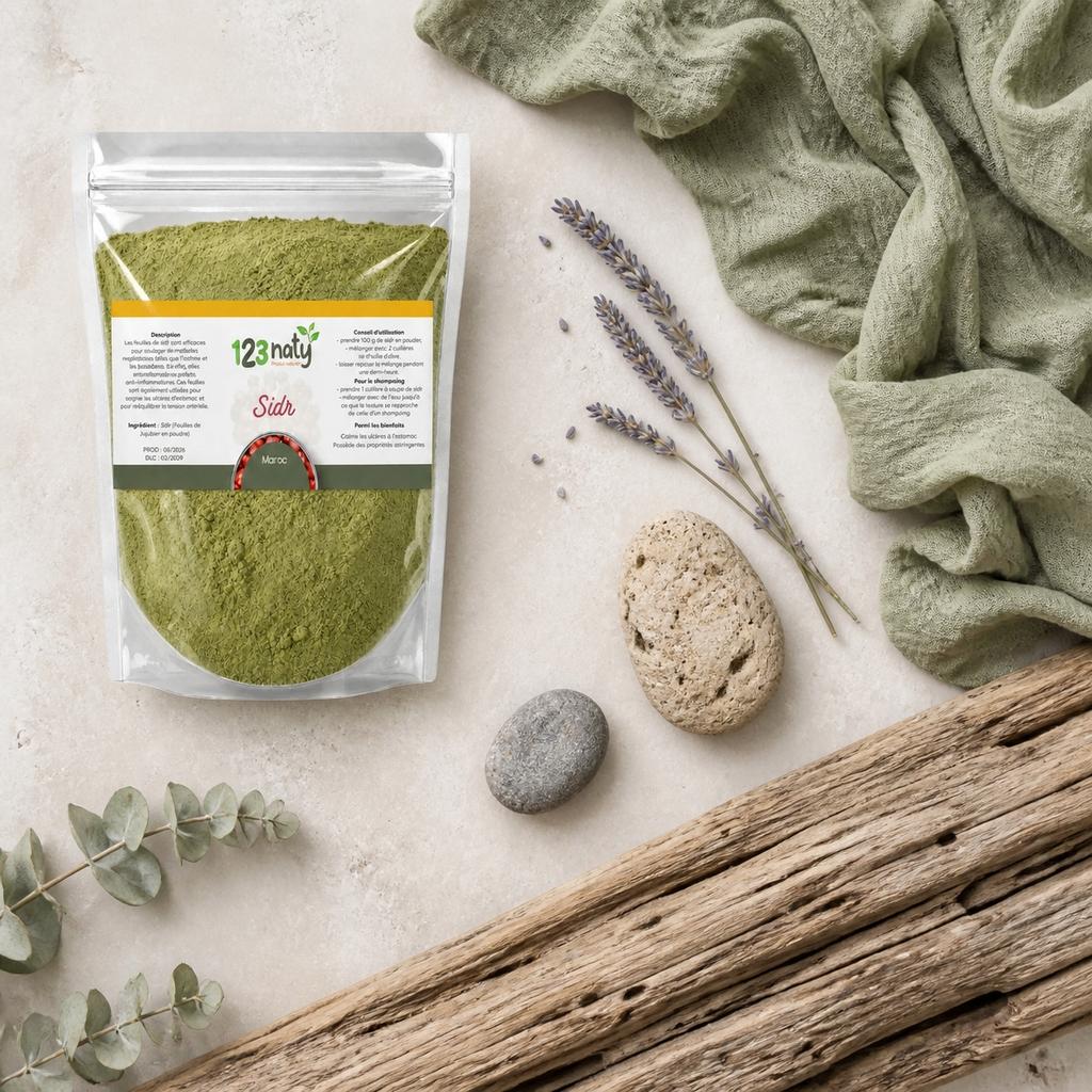 2X 100g Feuille de Jujubier (Sidr) en Poudre | 123NATY — Ambiance flat lay