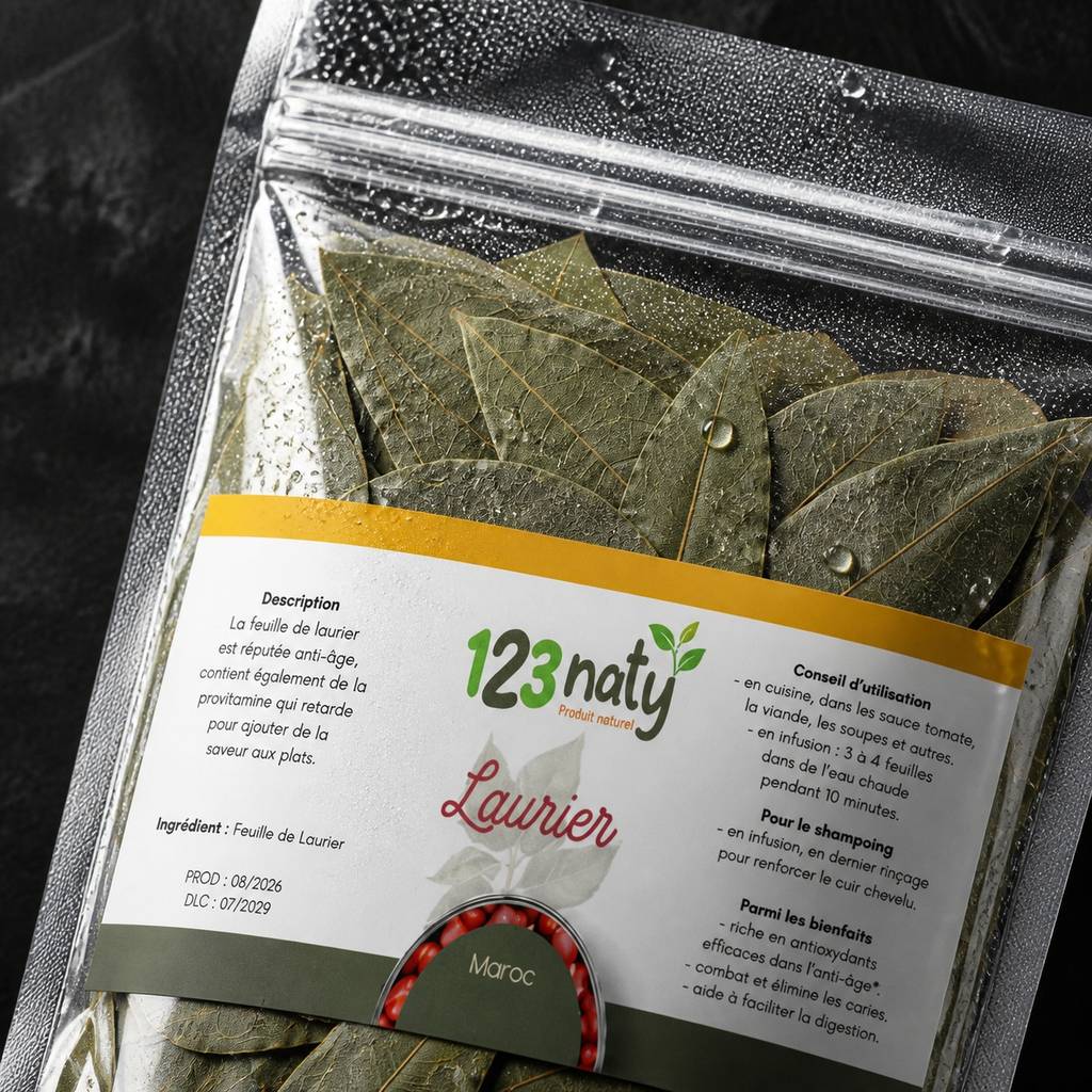2X 100g Feuille de Laurier | 123NATY — Détail macro du flacon