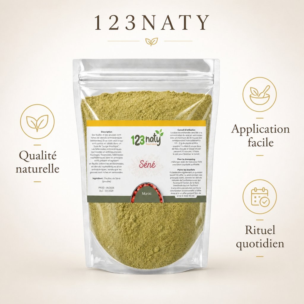 2X  100g Feuille de Séné en Poudre | 123NATY — Infographie bénéfices clés