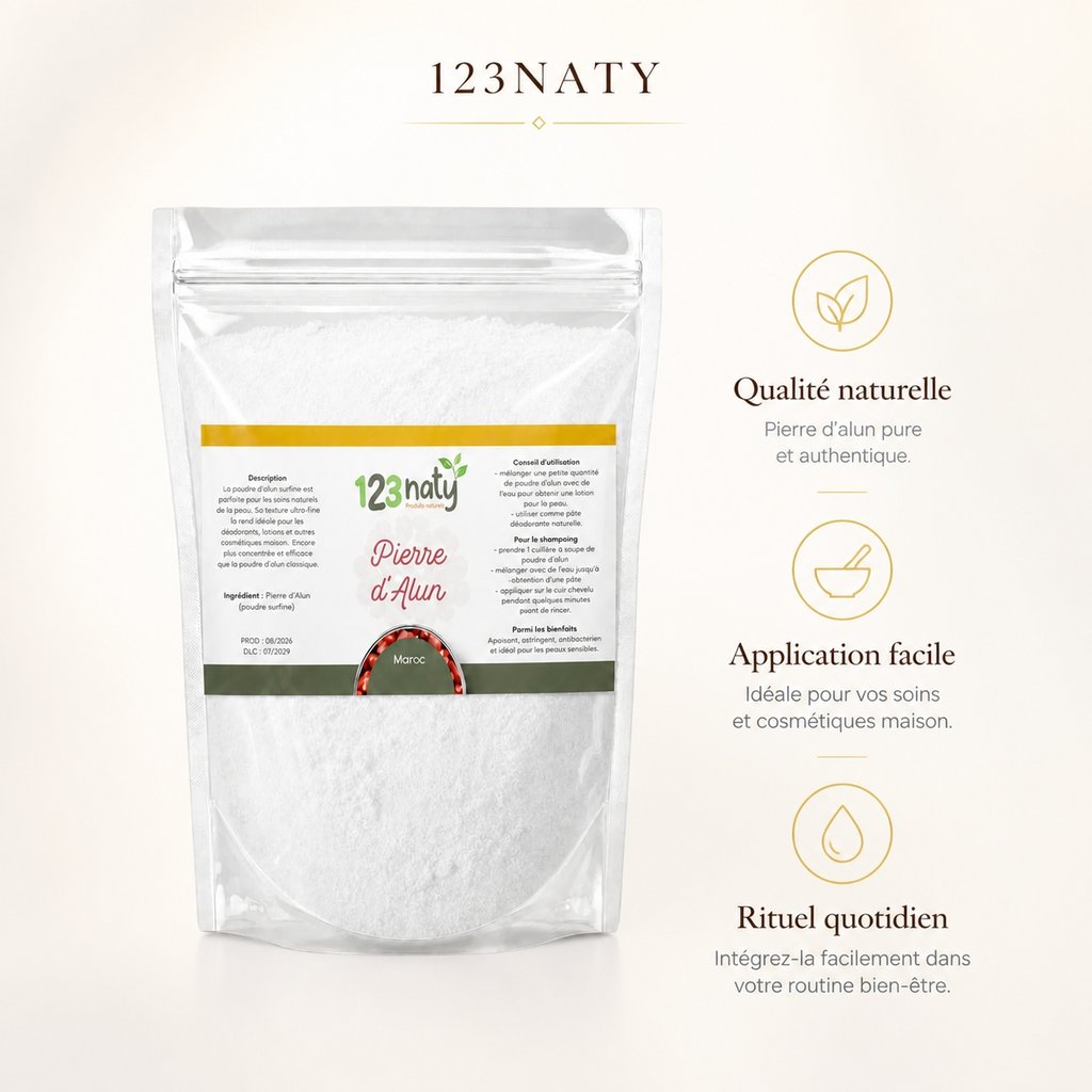 2X 100g Pierre d'Alun Poudre Surfine | 123NATY — Infographie bénéfices clés