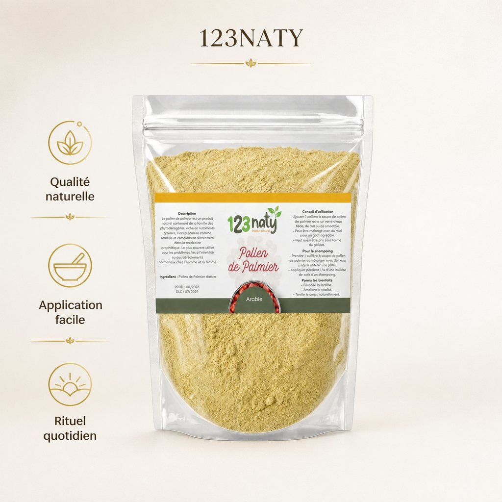 2X  100g Pollen de Palmier | 123NATY — Infographie bénéfices clés