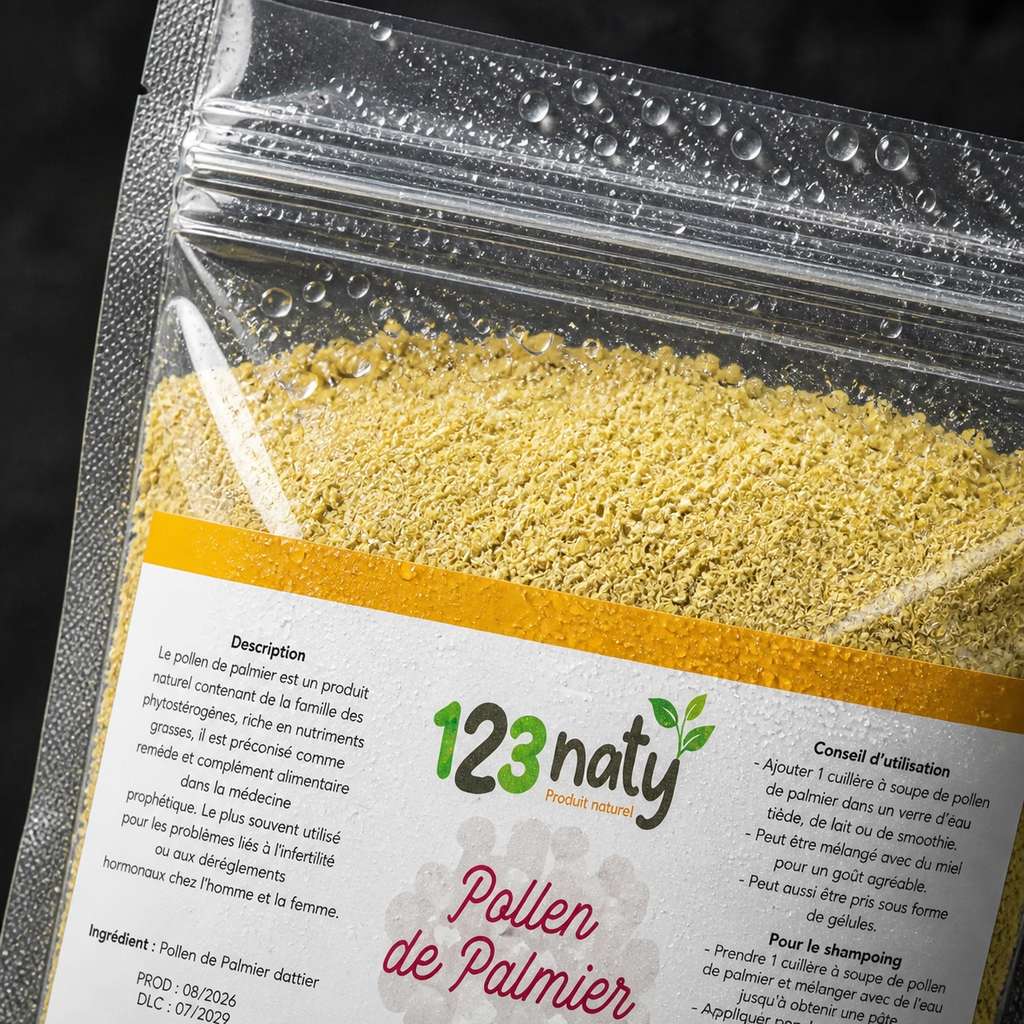 2X  100g Pollen de Palmier | 123NATY — Détail macro du flacon
