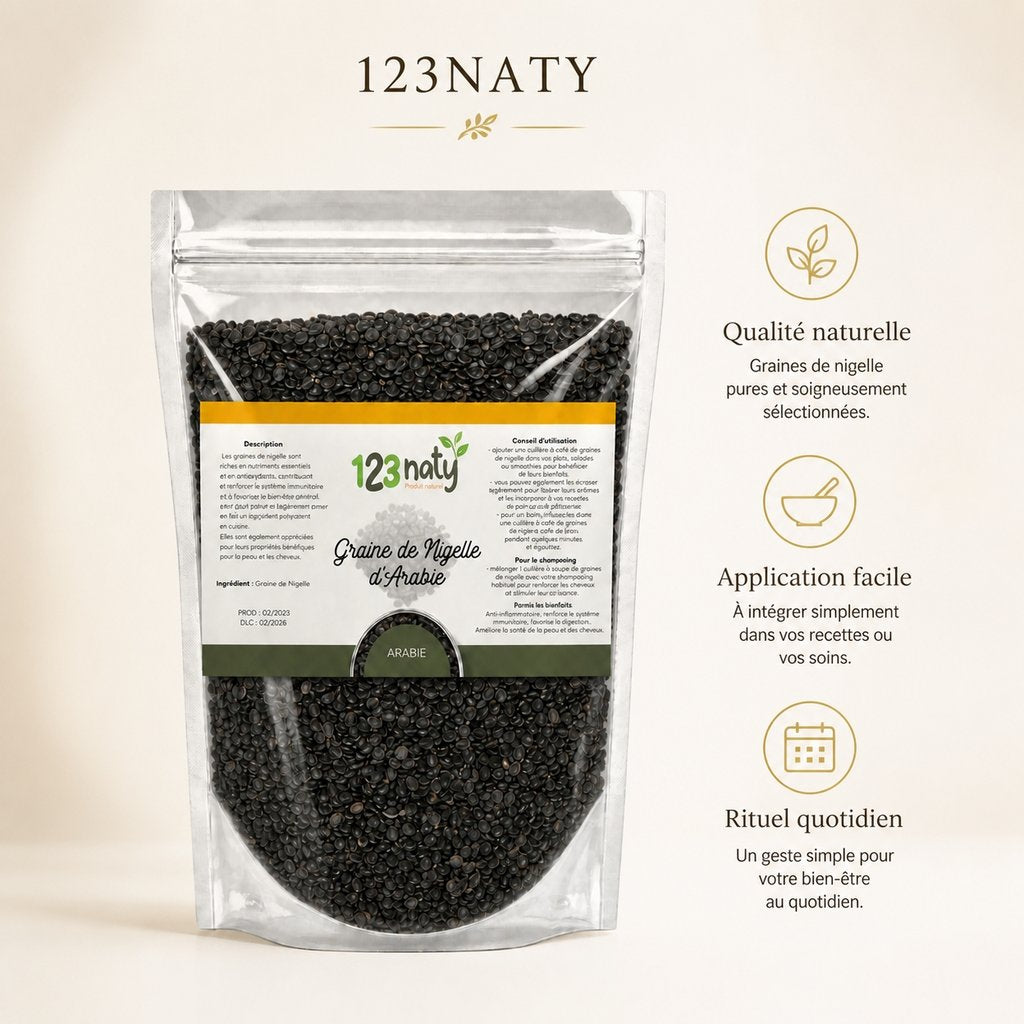 2X 1Kg Graine de Nigelle d'Arabie | 123NATY — Infographie bénéfices clés