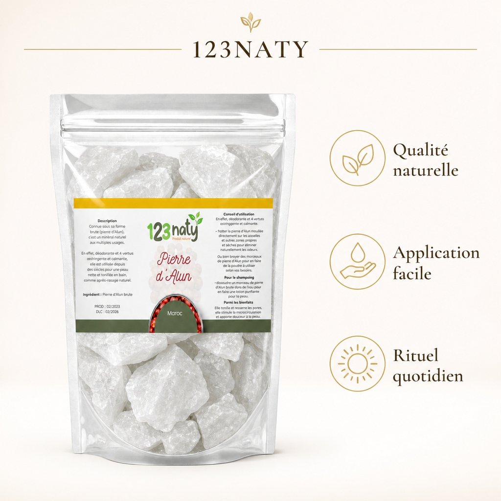 2X 1kg Pierre d'Alun brut | 123NATY — Infographie bénéfices clés