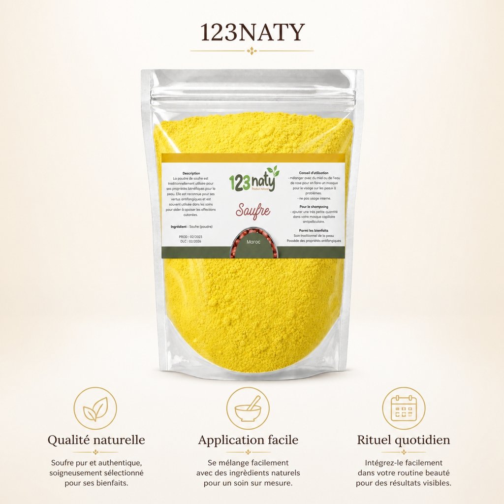 2X 1kg Soufre en Poudre | 123NATY — Infographie bénéfices clés