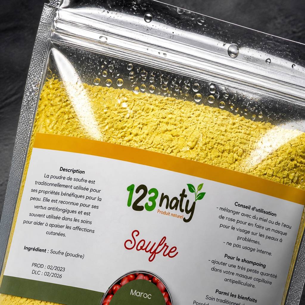 2X 1kg Soufre en Poudre | 123NATY — Détail macro du flacon