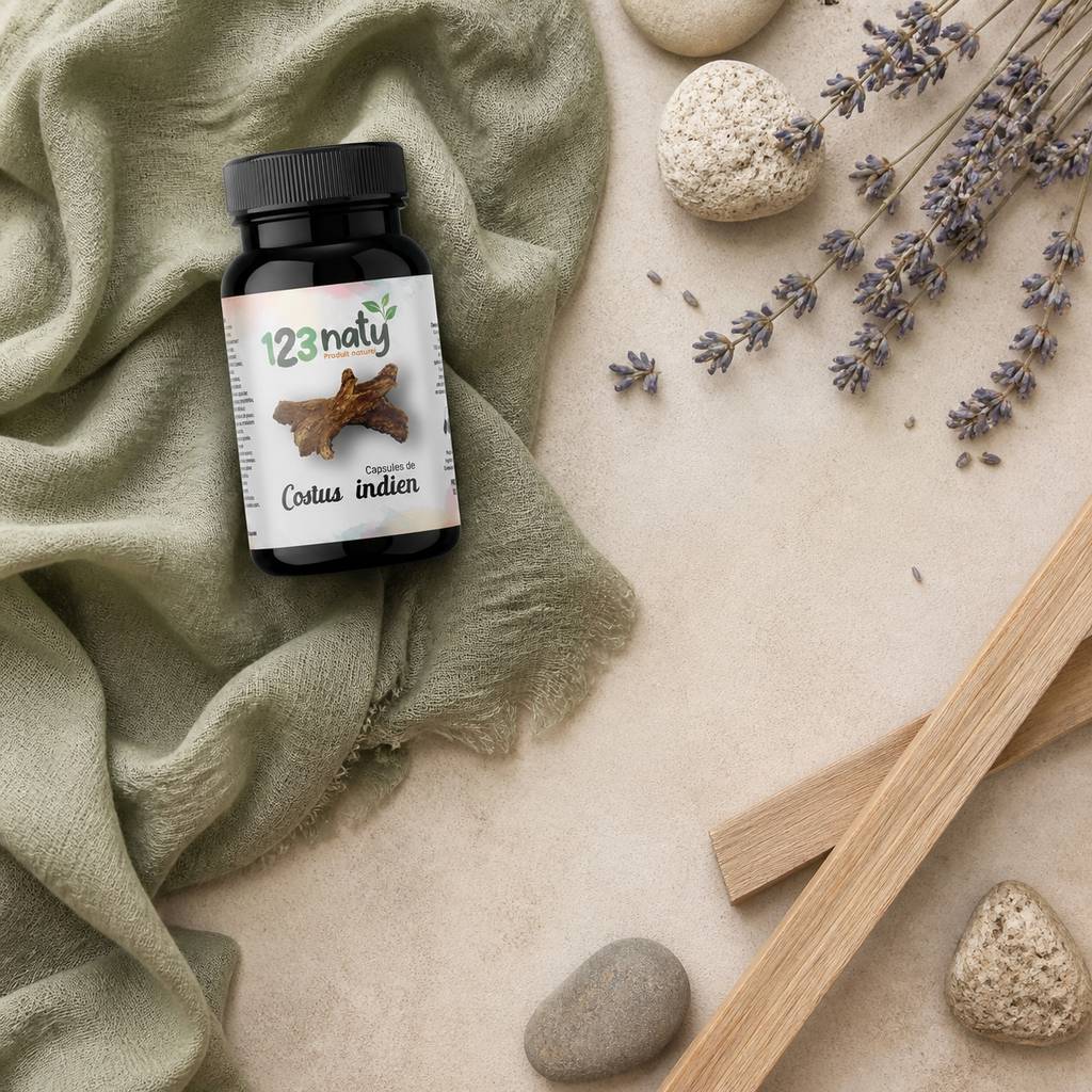 50 Capsules de Costus Indien — Ambiance flat lay