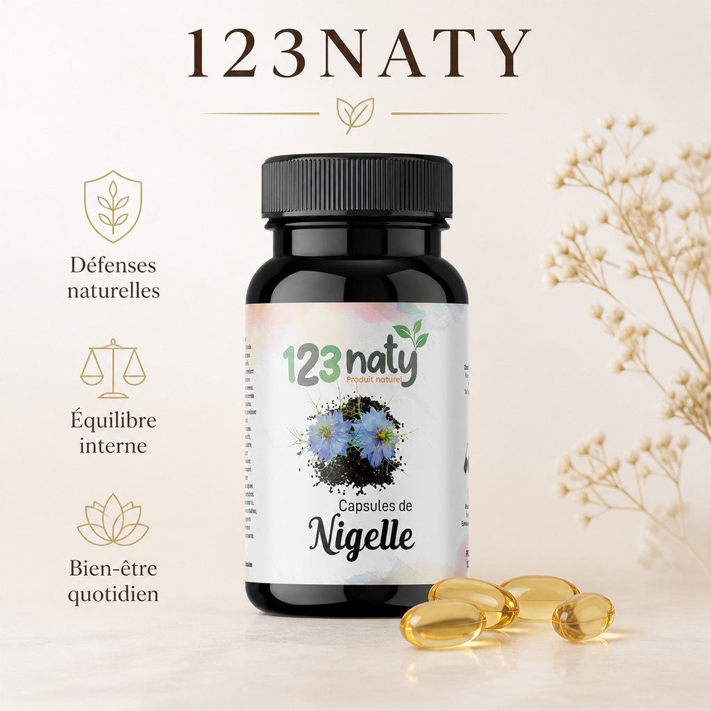 50 Capsules de Nigelle | 123NATY — Infographie bénéfices clés