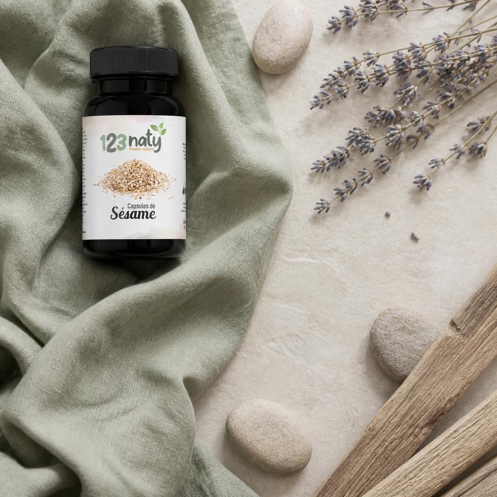 50 Capsules de Sésame — Ambiance flat lay