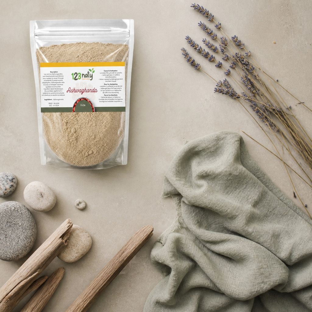 100g Ashwaghanda en Poudre | 123NATY — Ambiance flat lay