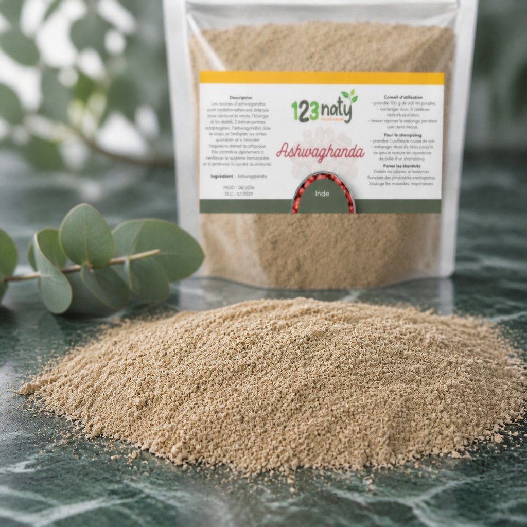 100g Ashwaghanda en Poudre | 123NATY — Texture en gros plan
