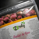100g Bouton de Rose Séchée | 123NATY — Détail macro du flacon