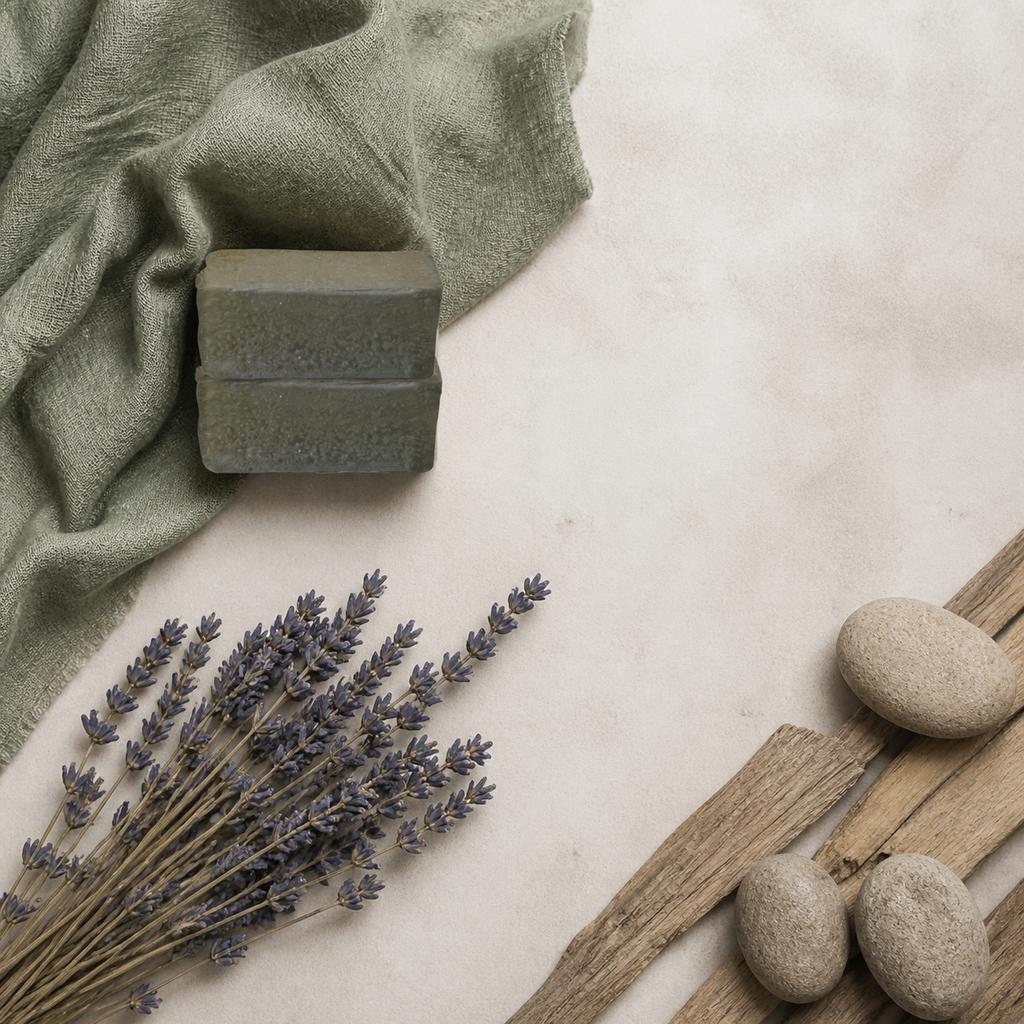 Carrés de Musc Kashmir – Parfum Solide – Fraîcheur Durable & Bien-être | 123NATY — Ambiance flat lay