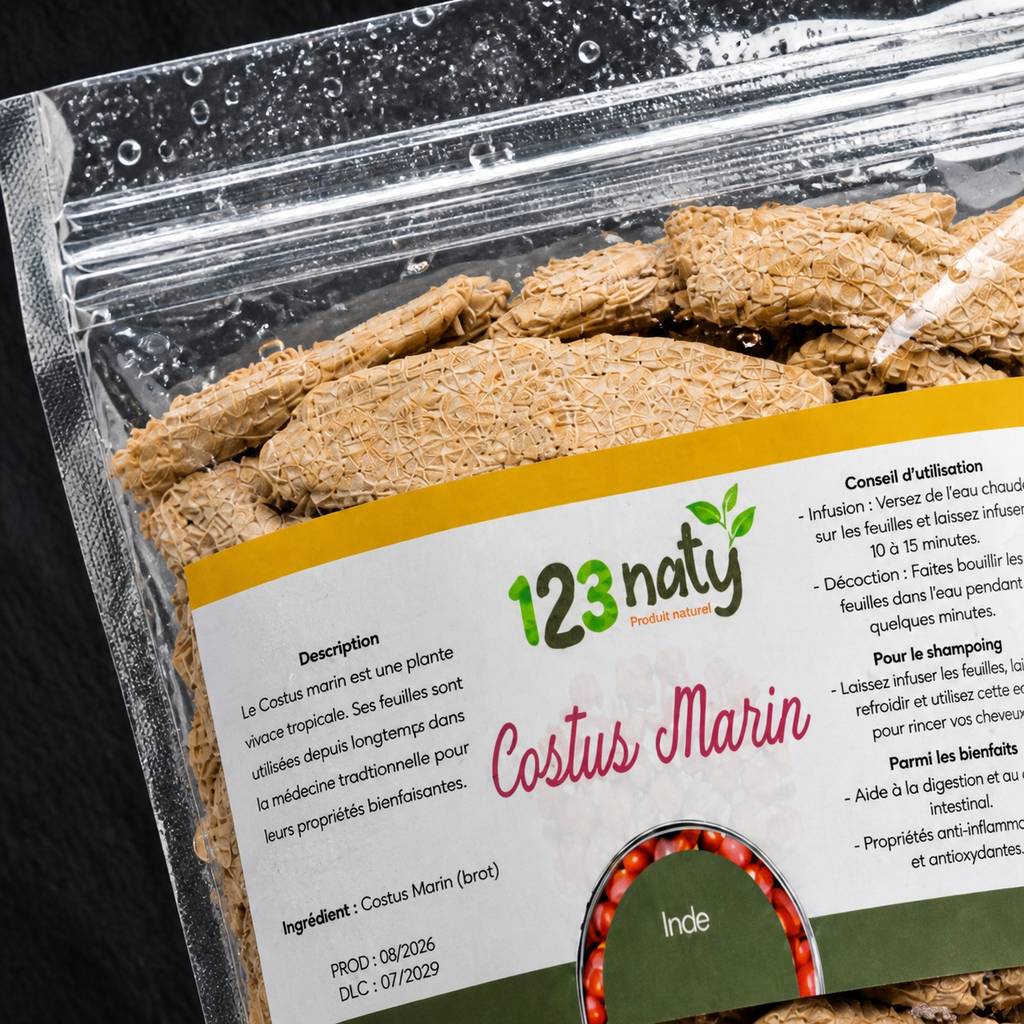 100g Costus Marin Brut | 123NATY — Détail macro du flacon