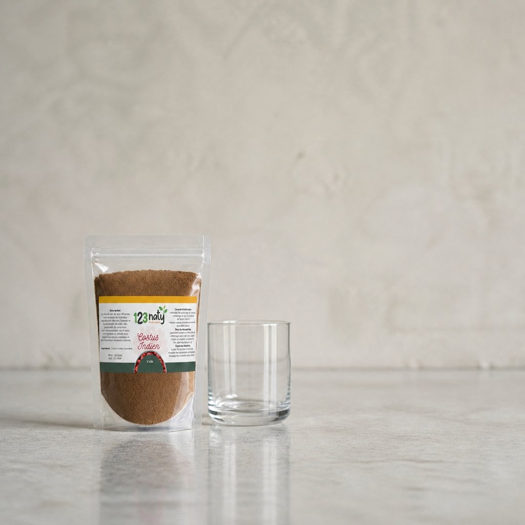 Pack 100g Costus Indien en poudre & 100g Costus Marin Brut | 123NATY — Taille réelle du produit