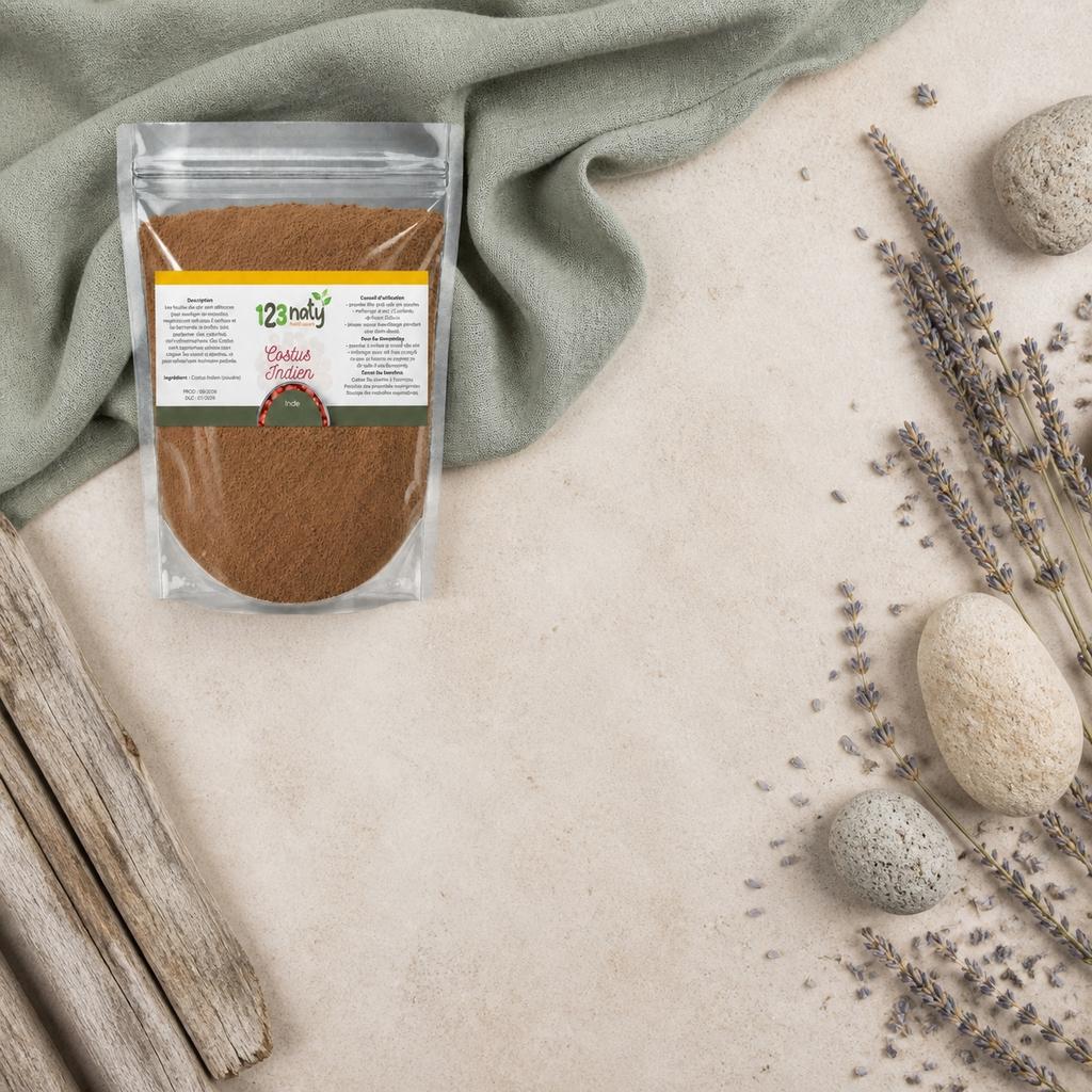 Pack 100g Costus Indien en poudre & 100g Costus Marin en Poudre | 123NATY — Ambiance flat lay
