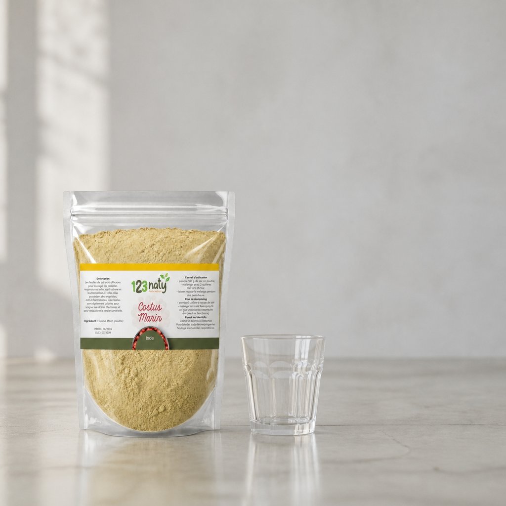 Pack 100g Costus Marin en Poudre & 100g Costus Indien Brut | 123NATY — Taille réelle du produit