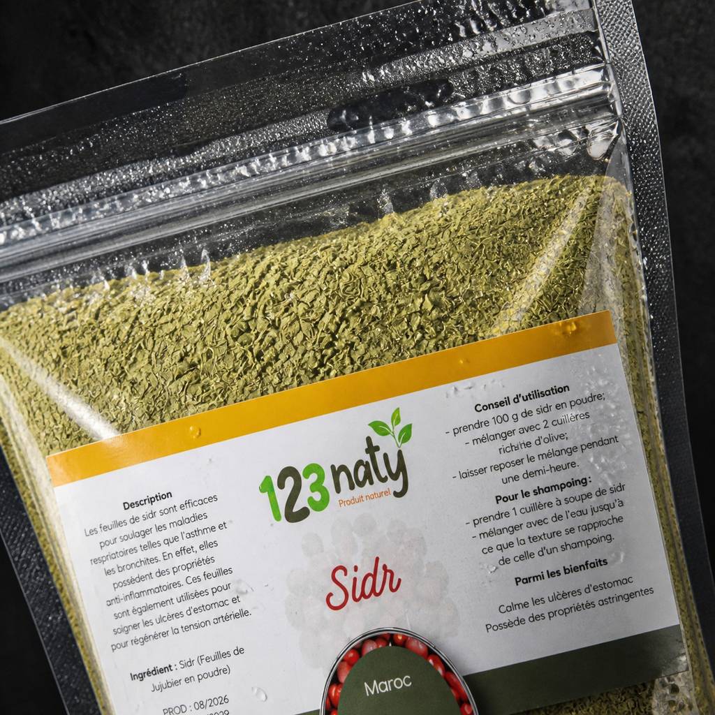 Pack 100g Feuille de Jujubier (Sidr) en Poudre & 100g Feuille de Jujubier (Sidr) — Détail macro