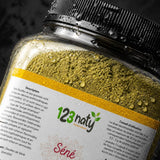 Pack 100g Feuille de Séné & 100g Feuille de Séné en Poudre | 123NATY — Détail macro du flacon