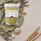 Pack 100g Feuille de Séné en Poudre & 100g Feuille de Jujubier (Sidr) en Poudre — Ambiance flat lay