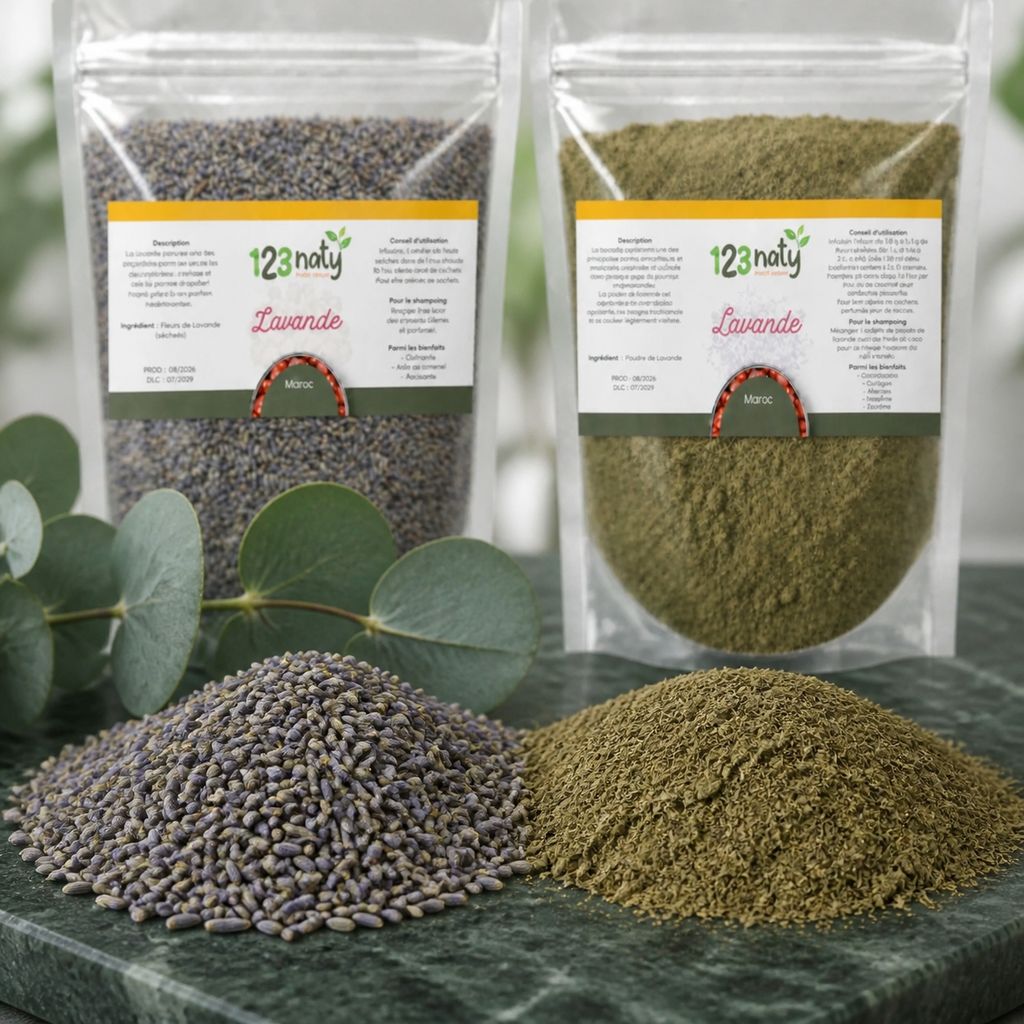 Pack 100g Fleur de Lavande séché & 100g Lavande en Poudre | 123NATY — Texture en gros plan