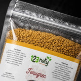 Pack 100g Graine de Fenugrec & 100g Graine de Fenugrec en Poudre | 123NATY — Détail macro du flacon