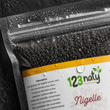 Pack 100g Graine de Nigelle & 100g Graine de Nigelle en Poudre | 123NATY — Détail macro du flacon