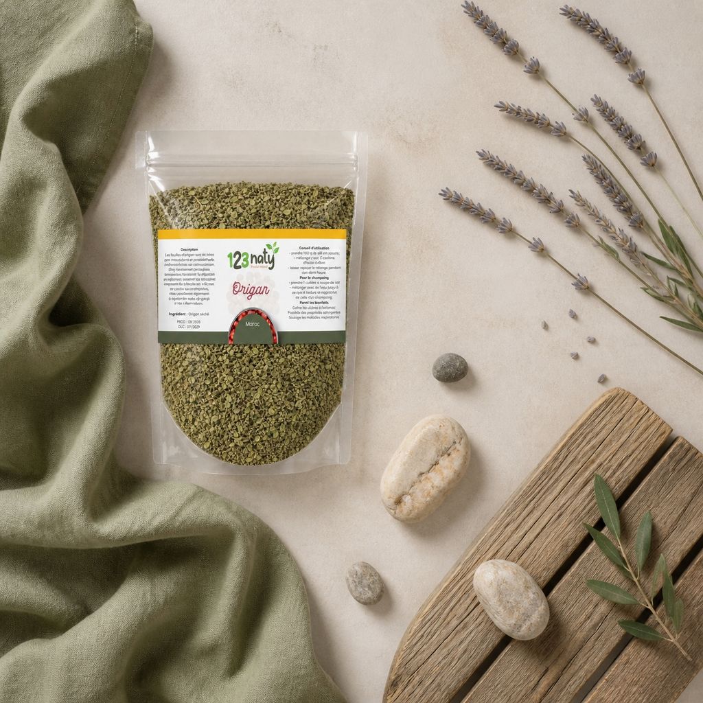 Pack 100g Origan en Feuille Séché & 100g Origan en Poudre | 123NATY — Ambiance flat lay