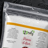 Pack 100g Pierre d'Alun Poudre Surfine & 100g Pierre d'Alun Poudre Cristaux | 123NATY — Détail macro du flacon